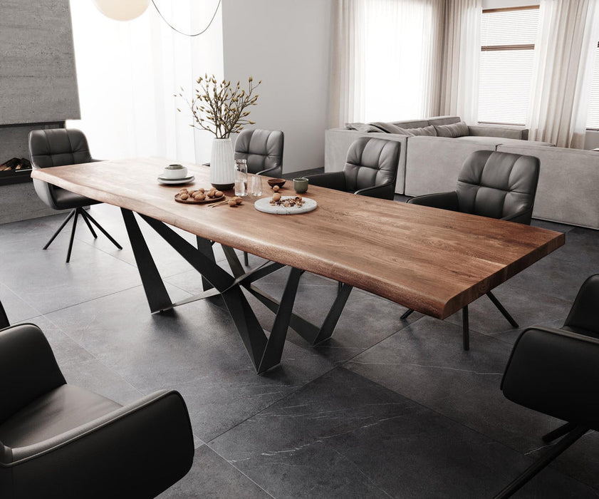 Dining Table Olympus Live Edge 300cm Acacia Wood Brown Spider Frame Black 55mm Top