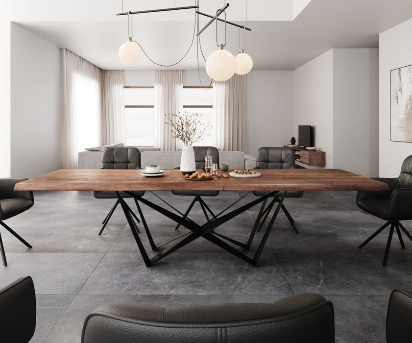 Dining Table Olympus Live Edge 300cm Acacia Wood Brown Spider Frame Black 55mm Top