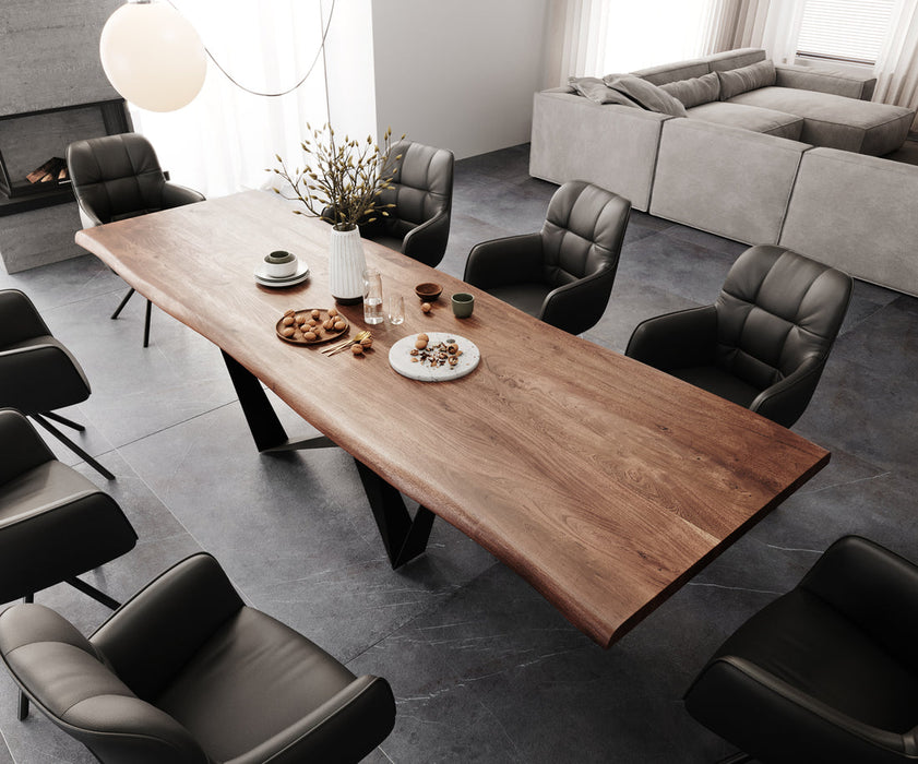 Dining Table Olympus Live Edge 300cm Acacia Wood Brown Spider Frame Black 55mm Top