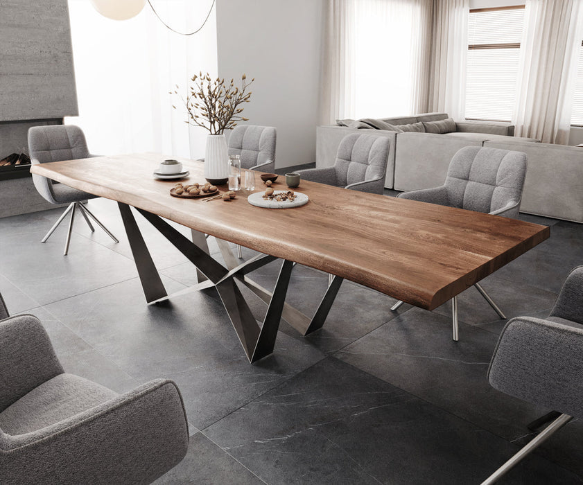 Dining Table Olympus Live Edge 300cm Acacia Wood Brown Spider Frame Steel 55mm Top