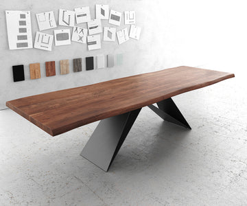 Dining Table Olympus Live Edge 300cm Acacia Wood Brown V-Frame Black 55mm Top