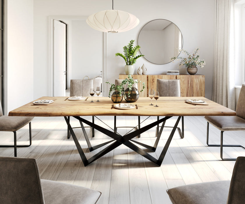 Dining Table Olympus Live Edge 260cm Acacia Wood Natural Spider Frame Black 35mm Top