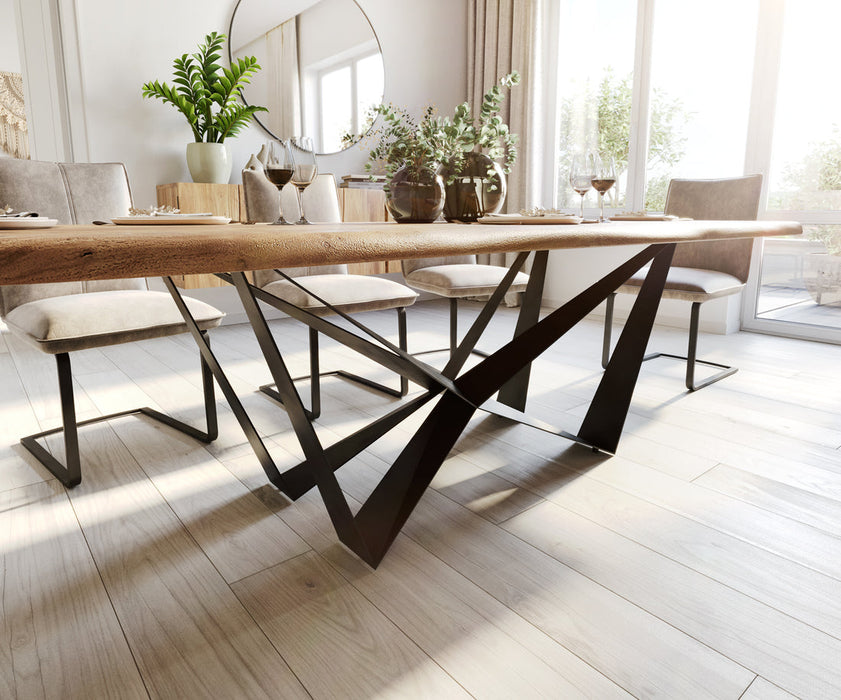 Dining Table Olympus Live Edge 260cm Acacia Wood Natural Spider Frame Black 35mm Top