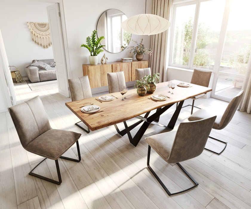 Dining Table Olympus Live Edge 260cm Acacia Wood Natural Spider Frame Black 35mm Top