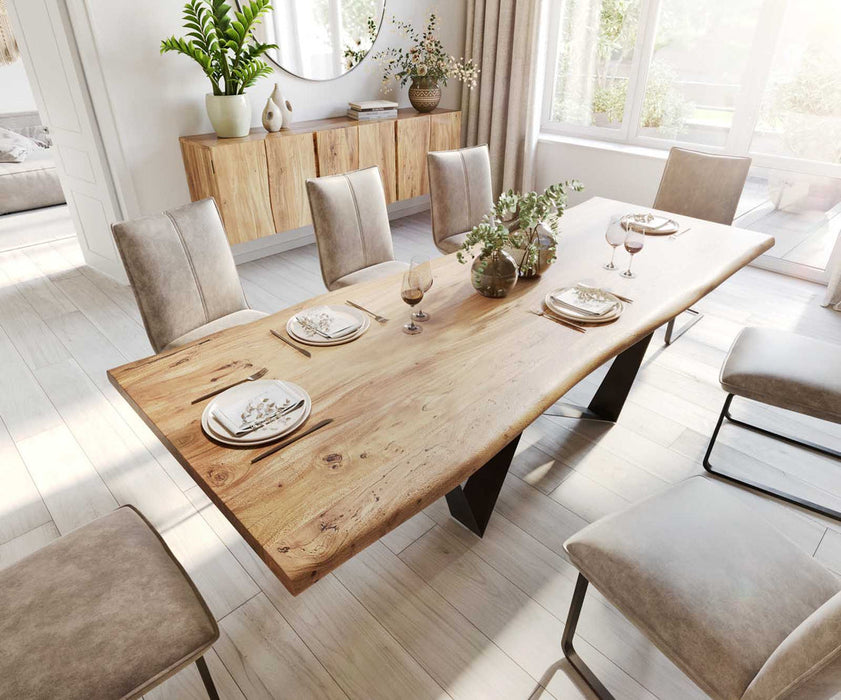 Dining Table Olympus Live Edge 260cm Acacia Wood Natural Spider Frame Black 35mm Top