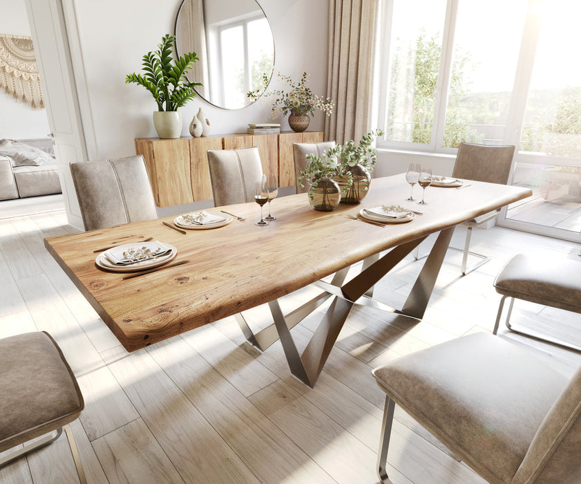 Dining Table Olympus Live Edge 260cm Acacia Wood Natural Spider Frame Steel 35mm Top