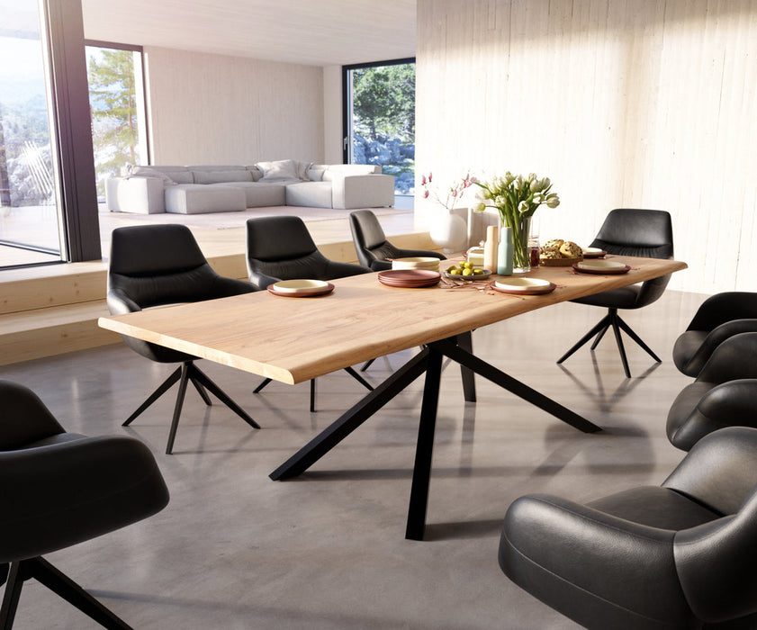 Dining Table Olympus Live Edge 260cm Acacia Wood Natural Cross Frame Black 35mm Top