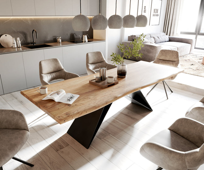 Dining Table Olympus Live Edge 260cm Acacia Wood Natural V-Frame Black 35mm Top