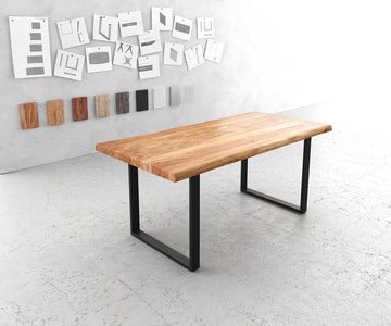 Dining Table Olympus Live Edge 180cm Acacia Wood Natural Square Frame Slim Black 55mm Top
