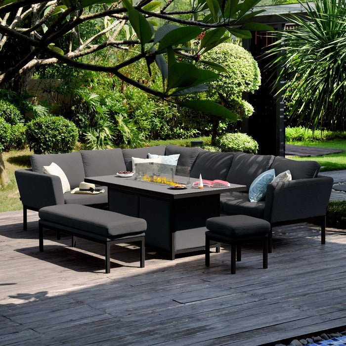 Outdoor Fabric Pulse Rectangular Corner Dining Set with Fire Pit Table