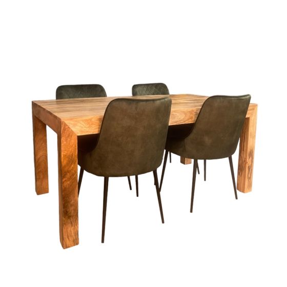 Acre & Artisan Light Solid Wood 160Cm Dining Table 4 Henley Velvet Chairs