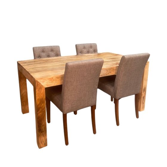 Acre & Artisan Light Solid Wood 160Cm Dining Table 4 Milan Button Dining Chairs