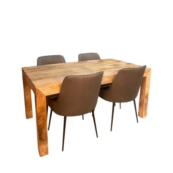 Acre & Artisan Light Mango Wood 160Cm Dining Table 4 Henley Faux Leather Dining Chairs