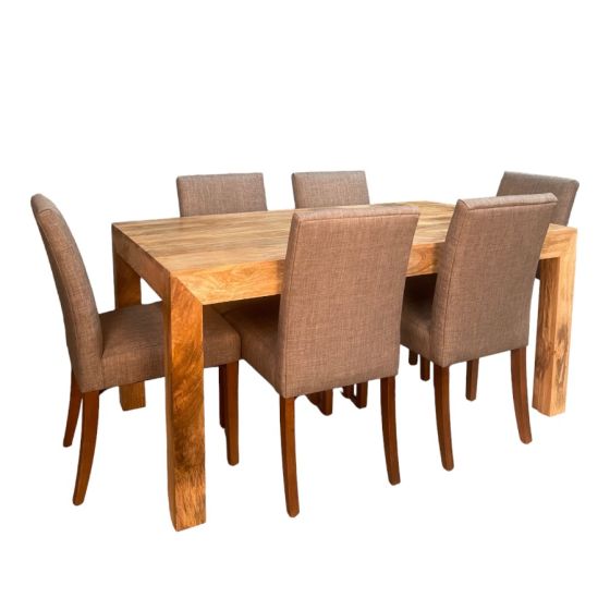Acre & Artisan Light Solid Wood 160Cm Dining Table 6 Milan Dining Chairs