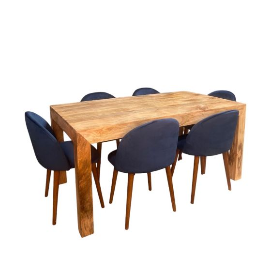 Acre & Artisan Light Solid Wood 160Cm Dining Table 6 Fabric Zena Dining Chairs