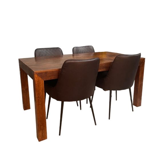 Acre & Artisan Solid Wood 160Cm Dining Table 4 Henley Faux Leather Dining Chairs