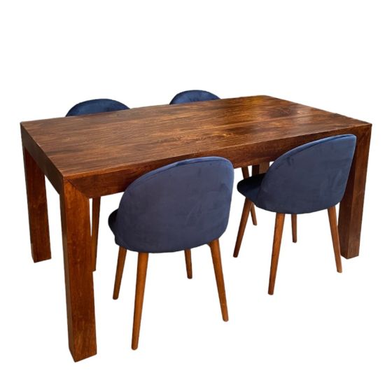 Acre & Artisan Solid Wood 160Cm Dining Table 4 Zena Velvet Chairs
