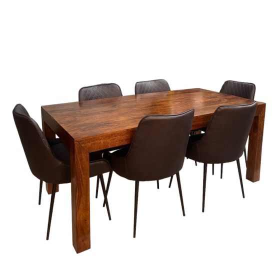Acre & Artisan Solid Wood 160Cm Dining Table 6 Henley Faux Leather Dining Chairs