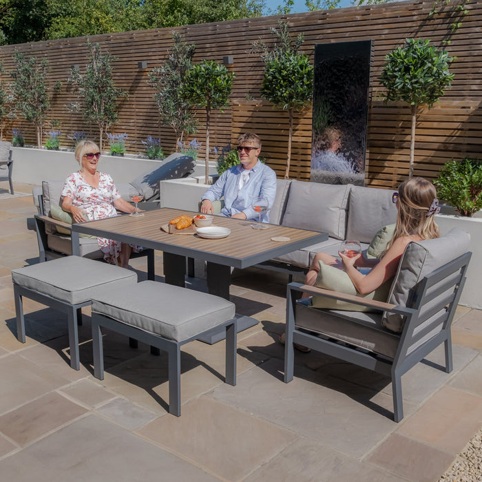 Vancouver 3 Seat Aluminium Sofa Set with Rising Table & 2 Stools - Dove Grey