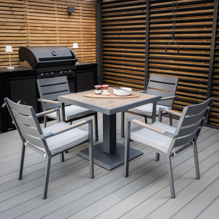 Vancouver 4 Seat Aluminium Square Dining Set - Dove Grey