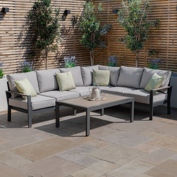 Vancouver Large Aluminium Corner Sofa Set with Rectangular Coffee Table - Dove Grey