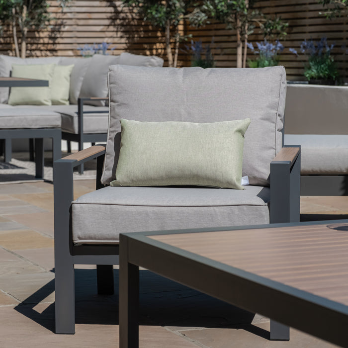 Vancouver Large Aluminium Corner Dining Set with Rectangular Coffee Table & Armchair - Dove Grey