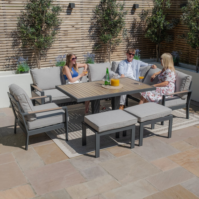 Vancouver Large Aluminium Corner Dining Set with Rectangular Rising Table 2 Stools & Armchair - Dove Grey