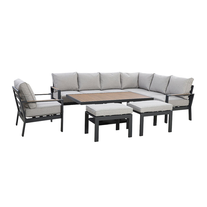 Vancouver Large Aluminium Corner Dining Set with Rectangular Rising Table 2 Stools & Armchair - Dove Grey