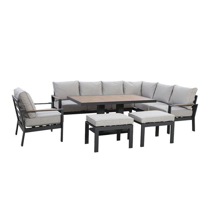 Vancouver Large Aluminium Corner Dining Set with Rectangular Rising Table 2 Stools & Armchair - Dove Grey