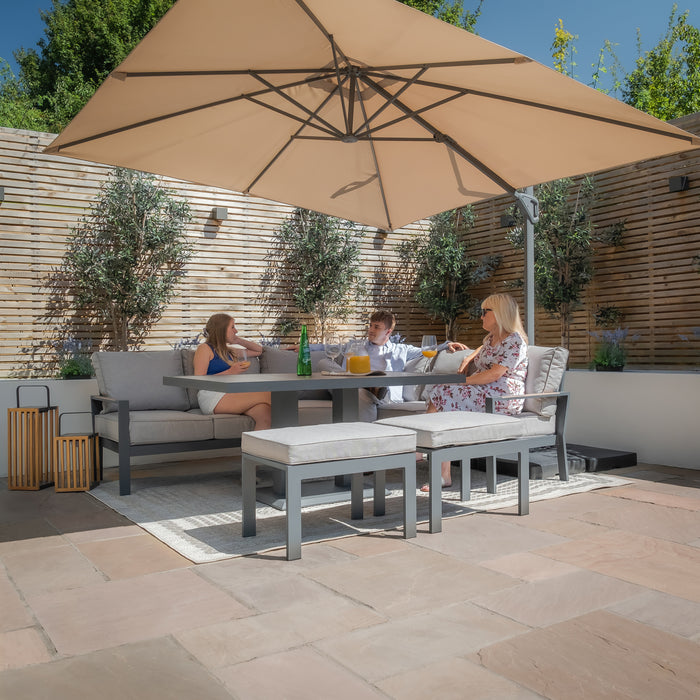 Vancouver Large Aluminium Corner Dining Set with Rectangular Rising Table & 2 Stools - Dove Grey