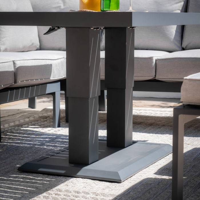 Vancouver Large Aluminium Corner Dining Set with Rectangular Rising Table & 2 Stools - Dove Grey