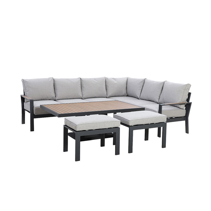 Vancouver Large Aluminium Corner Dining Set with Rectangular Rising Table & 2 Stools - Dove Grey