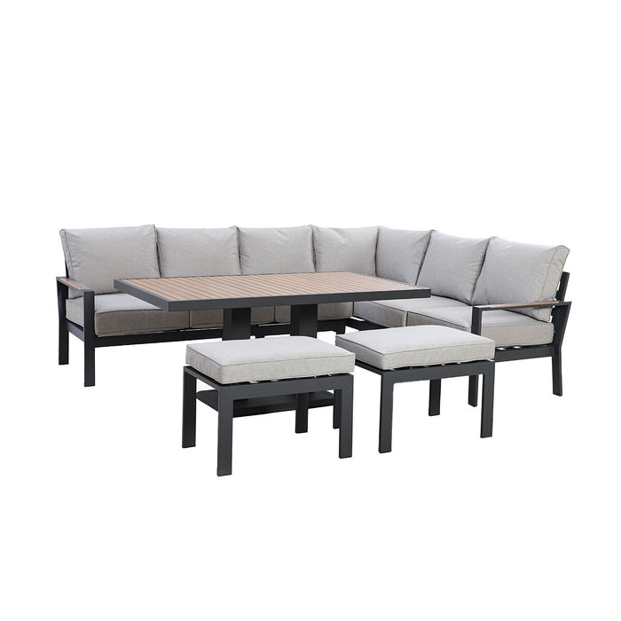 Vancouver Large Aluminium Corner Dining Set with Rectangular Rising Table & 2 Stools - Dove Grey
