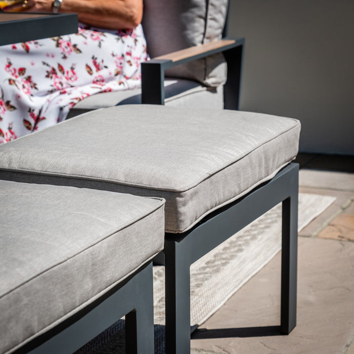 Vancouver Small Aluminium Sofa Dining Set with Square Rising Table & 2 Stools - Dove Grey