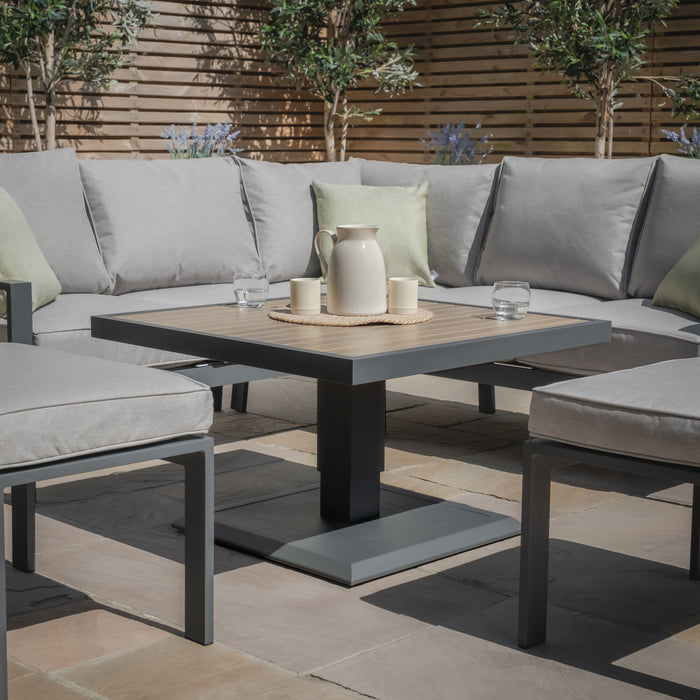 Vancouver Small Aluminium Sofa Dining Set with Square Rising Table & 2 Stools - Dove Grey