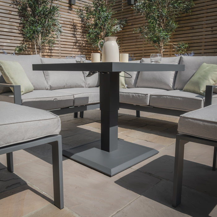 Vancouver Small Aluminium Sofa Dining Set with Square Rising Table & 2 Stools - Dove Grey