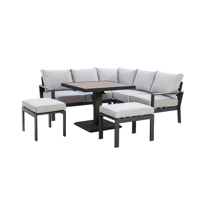 Vancouver Small Aluminium Sofa Dining Set with Square Rising Table & 2 Stools - Dove Grey