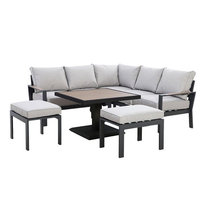 Vancouver Small Aluminium Sofa Dining Set with Square Rising Table & 2 Stools - Dove Grey