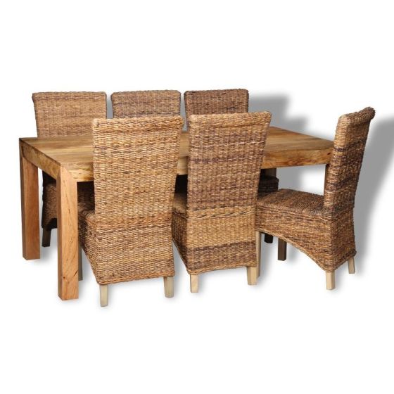 Acre & Artisan Solid Wood Light 180Cm Dining Table 6 Rattan Chairs