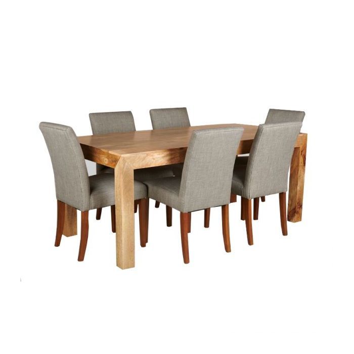 Light Mango Wood 180cm Dining Table & 6 Milan Chairs 3 Colours - In Stock