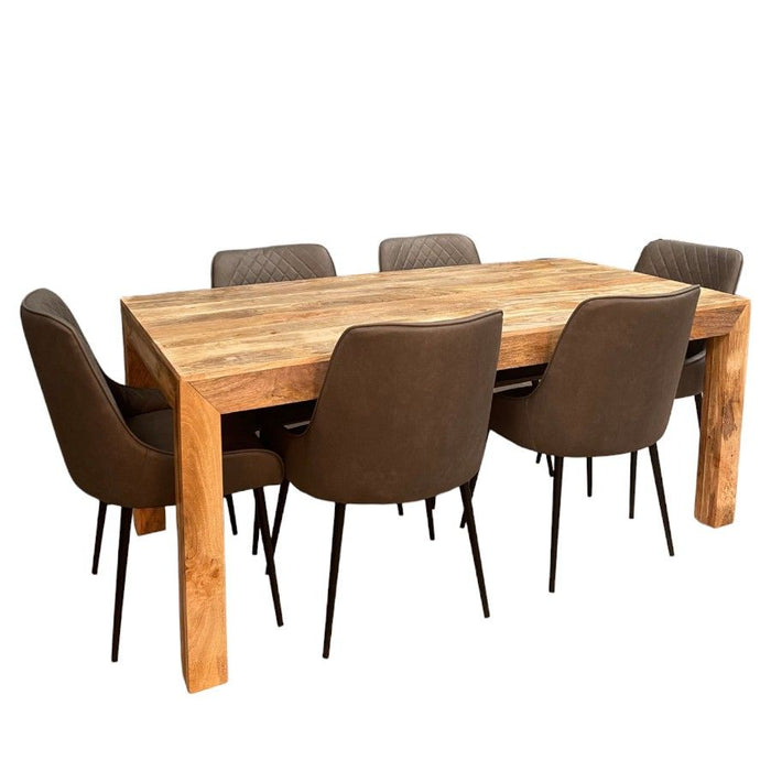 Light Mango Wood 180cm Dining Table & 6 Henley Faux Leather Dining Chairs 4 Colours - In Stock