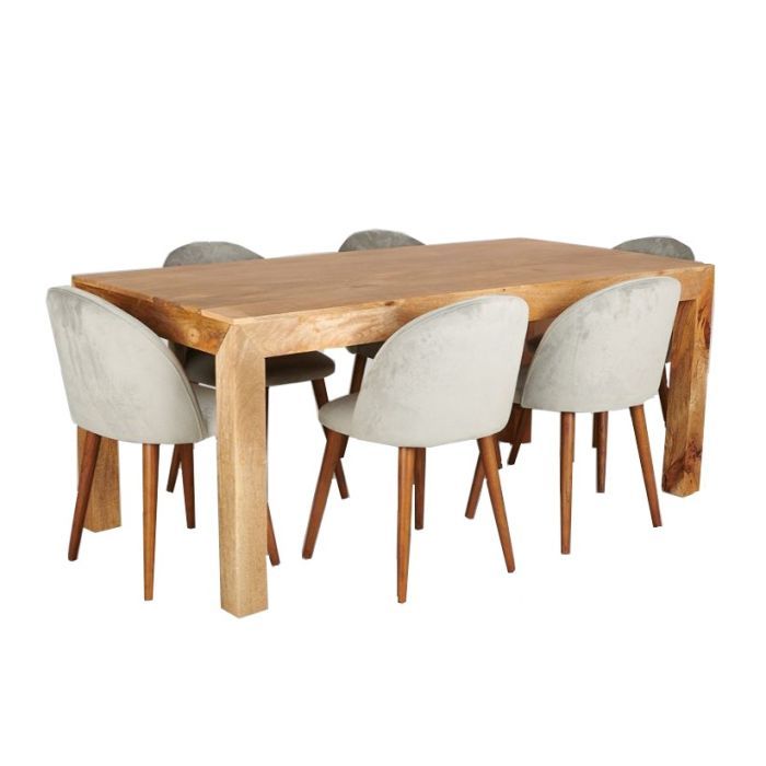 Light Mango Wood 180cm Dining Table & 6 Zena Chairs 2 Colours - In Stock