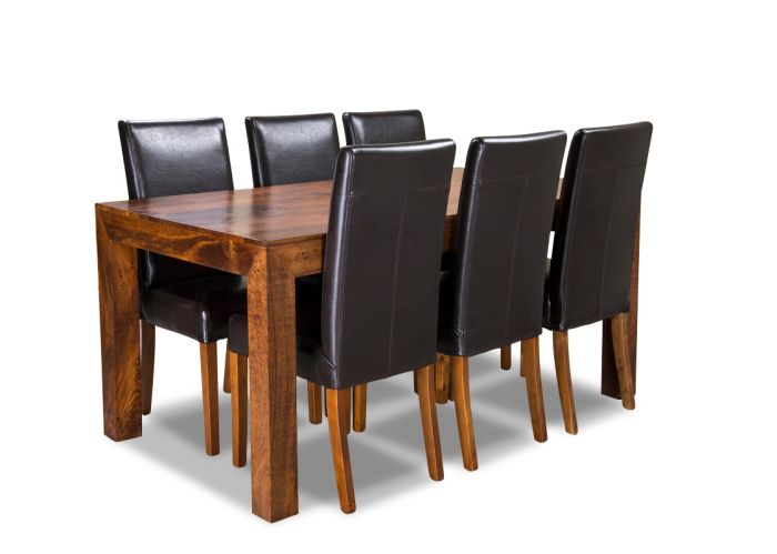 Acre & Artisan Solid Wood 180Cm Dining Table And 6 Leather Chairs