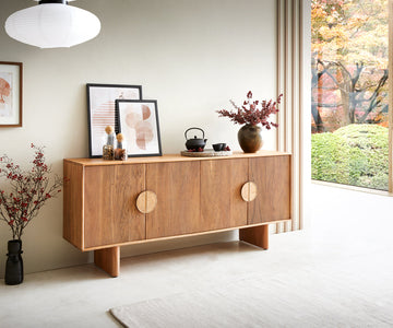 Sideboard Surimu 175cm Acacia Wood Light Brown 4 Doors 2 Compartments Cork Handle