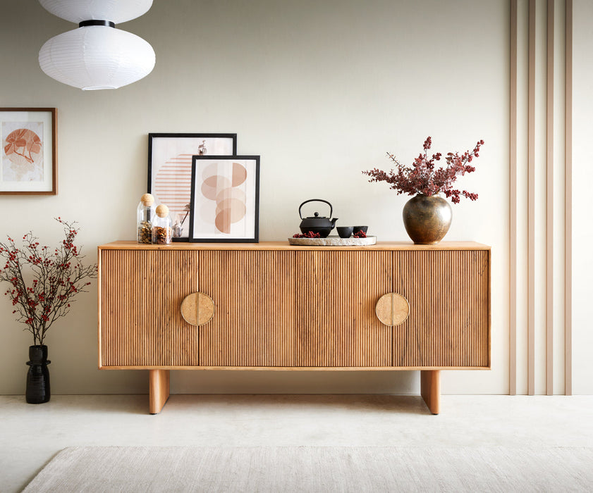 Sideboard Surimu 175cm Acacia Wood Light Brown 4 Doors 2 Compartments Cork Handle