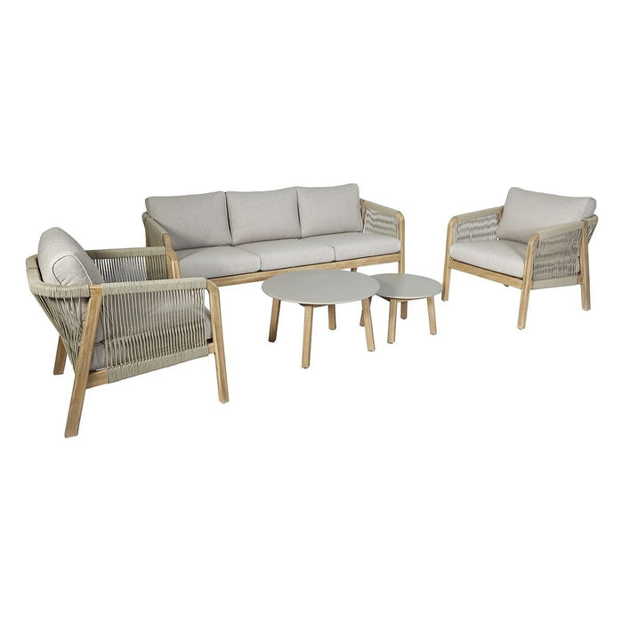 Martinique Rope Weave 3 Seat Sofa Set with 2 Lounge Armchairs & 2 Round Coffee Tables