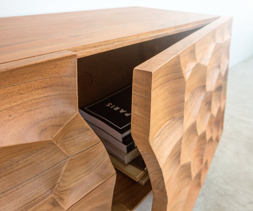 TV Stand Solu 220cm Acacia Wood Natural 2 Doors 4 Drawers 3D Front