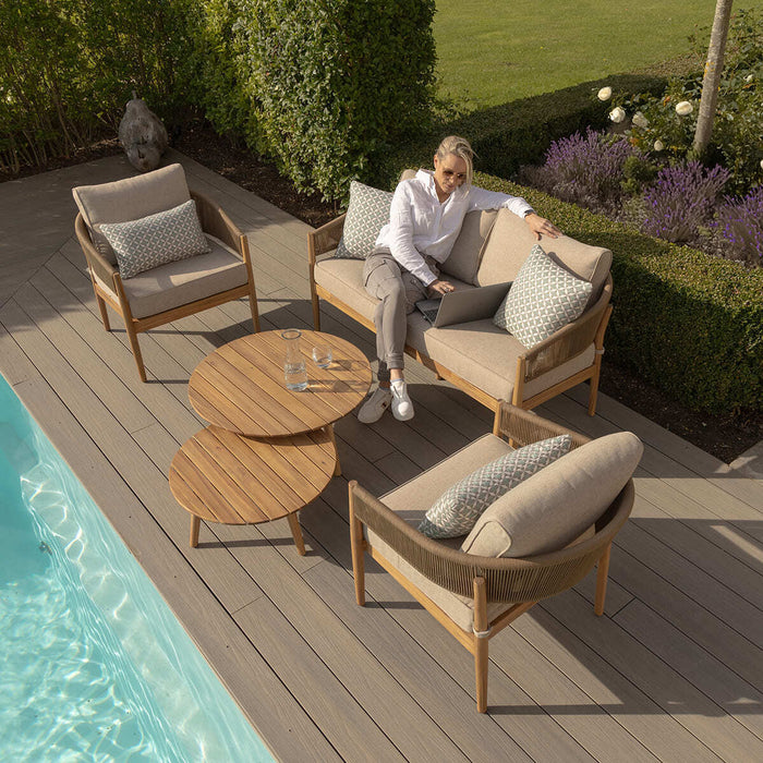 Porto Rope Weave 2 Seat Sofa Set with Pair of Round Coffee Tables & Armchairs