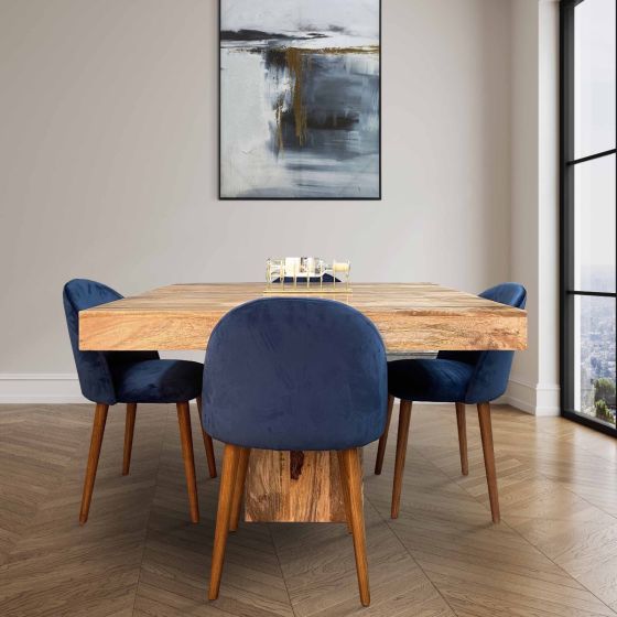 Acre & Artisan Light Solid Wood 120Cm Cube Dining Table 4 Zena Velvet Dining Chairs