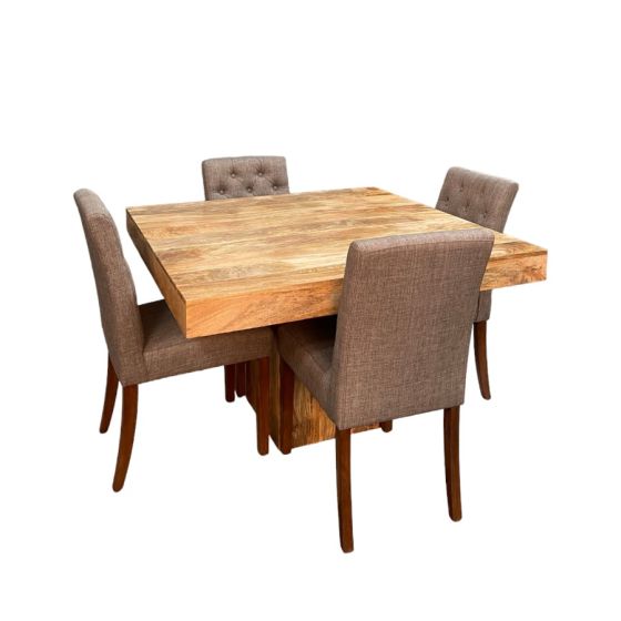 Acre & Artisan Light Mango Wood 120Cm Dining Table 4 Milan Button Dining Chairs